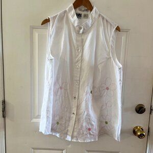 Edward Woman's Plus-Size Embroidered Linen Bohemian Summer Tank Top Sz 2x